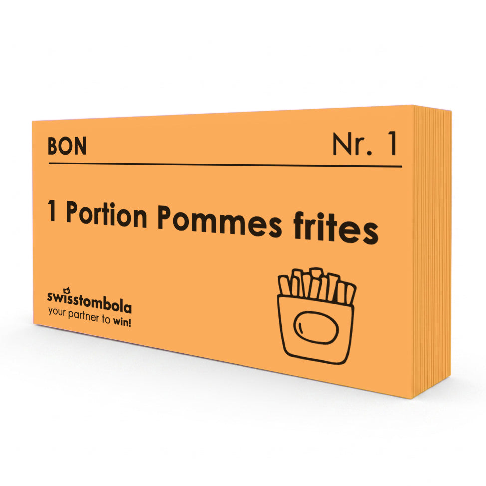 100 Gutscheine am Block, nummeriert, 1 Portion Pommes frites