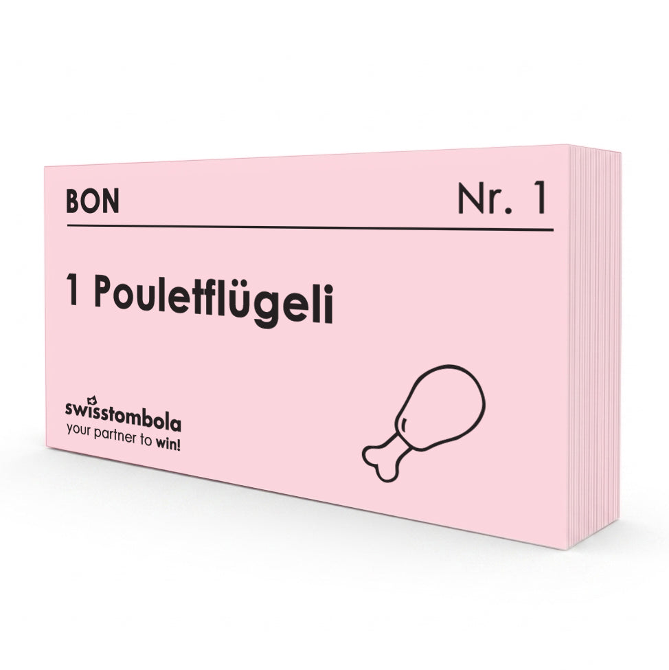 100 Gutscheine am Block, nummeriert, Pouletflügeli