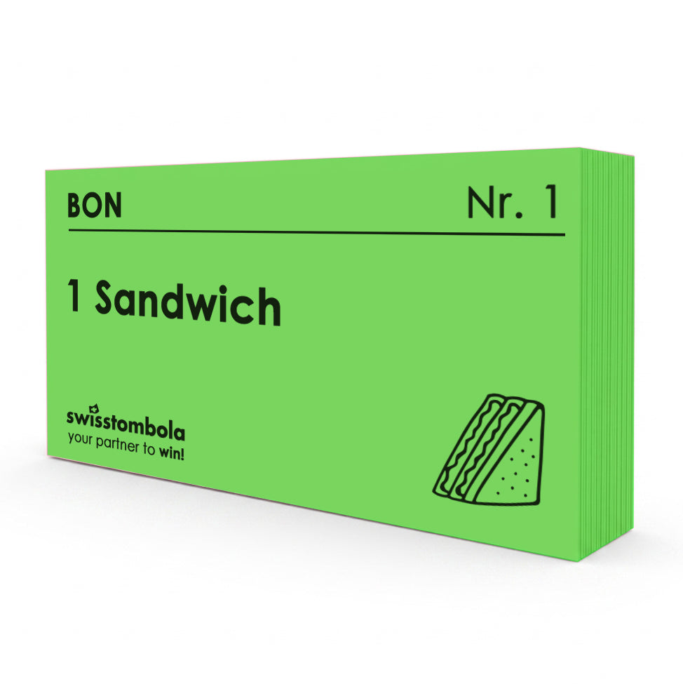 100 Gutscheine am Block, nummeriert, 1 Sandwich