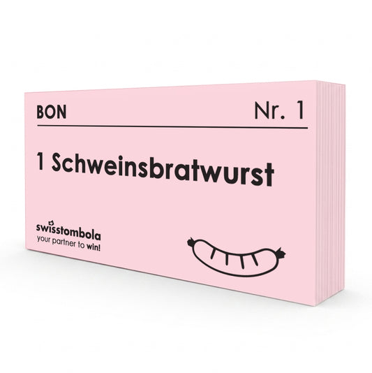 100 Gutscheine am Block, nummeriert, 1 Schweinsbratwurst