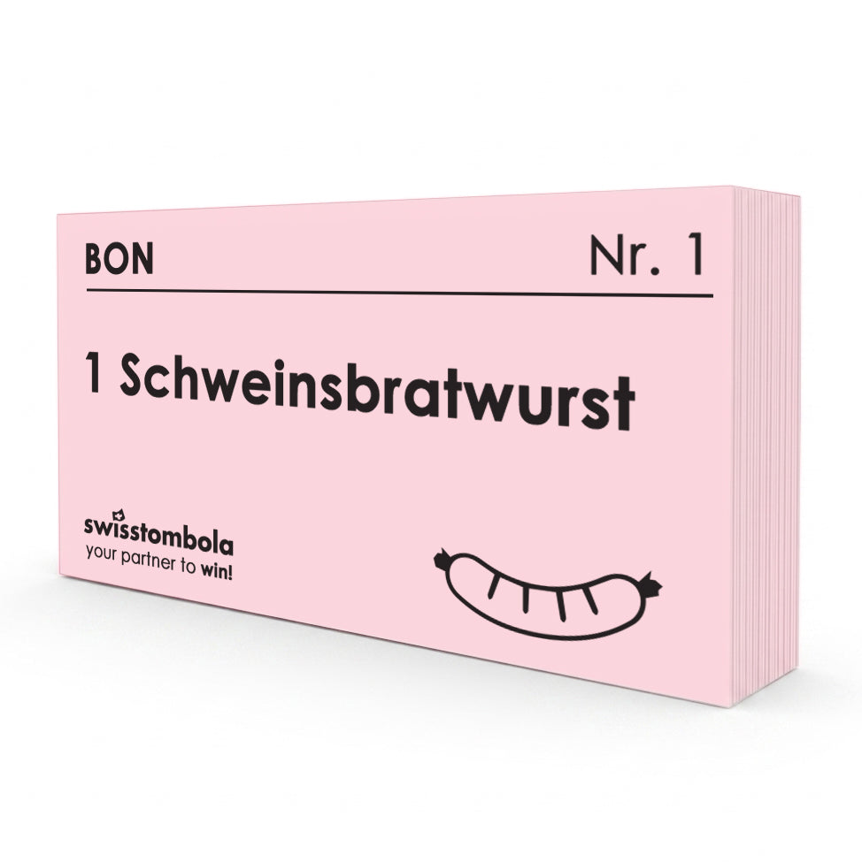100 Gutscheine am Block, nummeriert, 1 Schweinsbratwurst