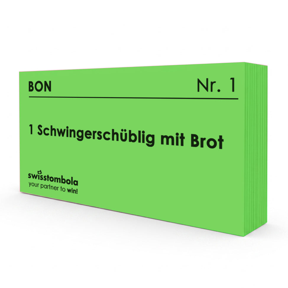 100 Gutscheine am Block, nummeriert, 1 Schwingerschüblig + Brot
