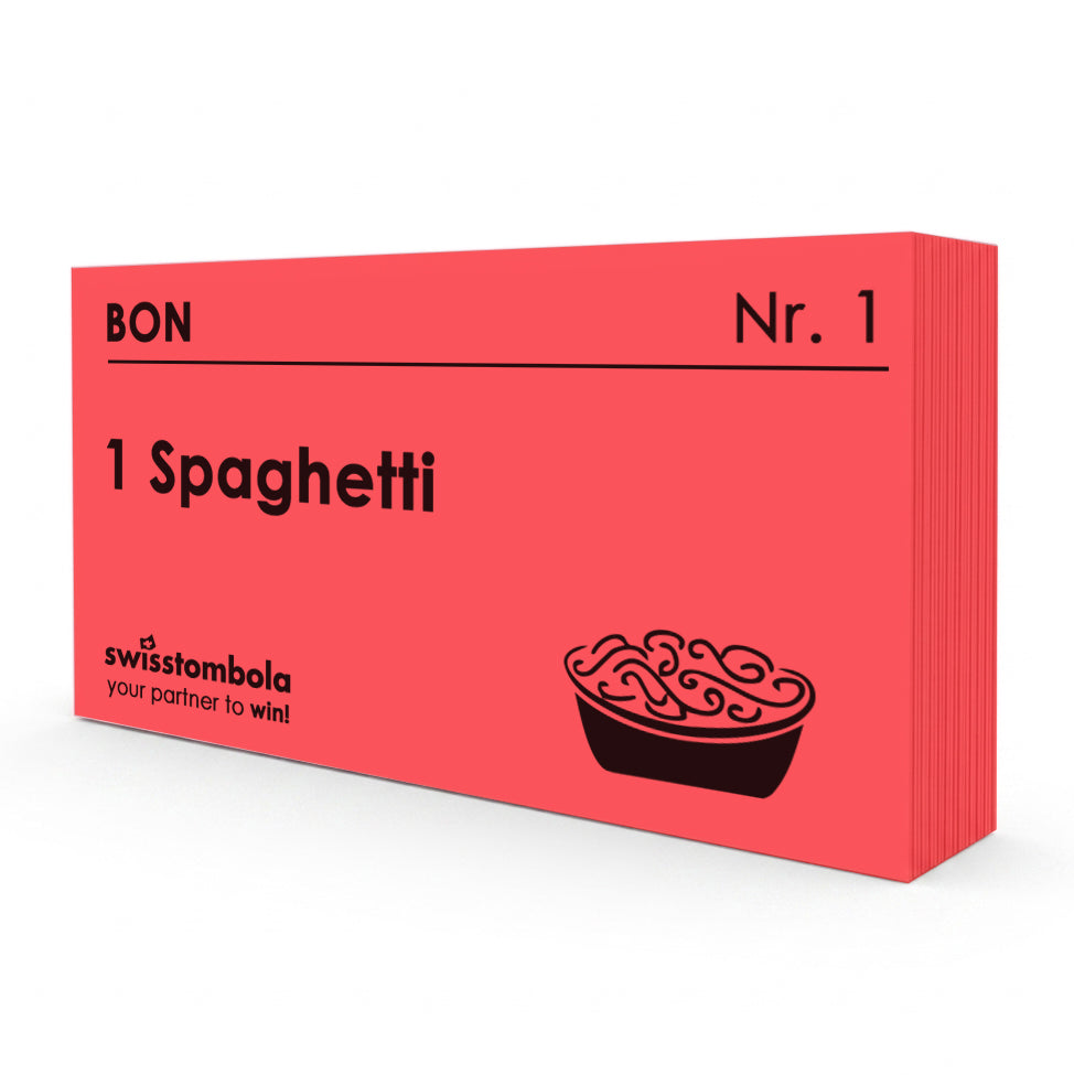 100 Gutscheine am Block, nummeriert, 1 Spaghetti