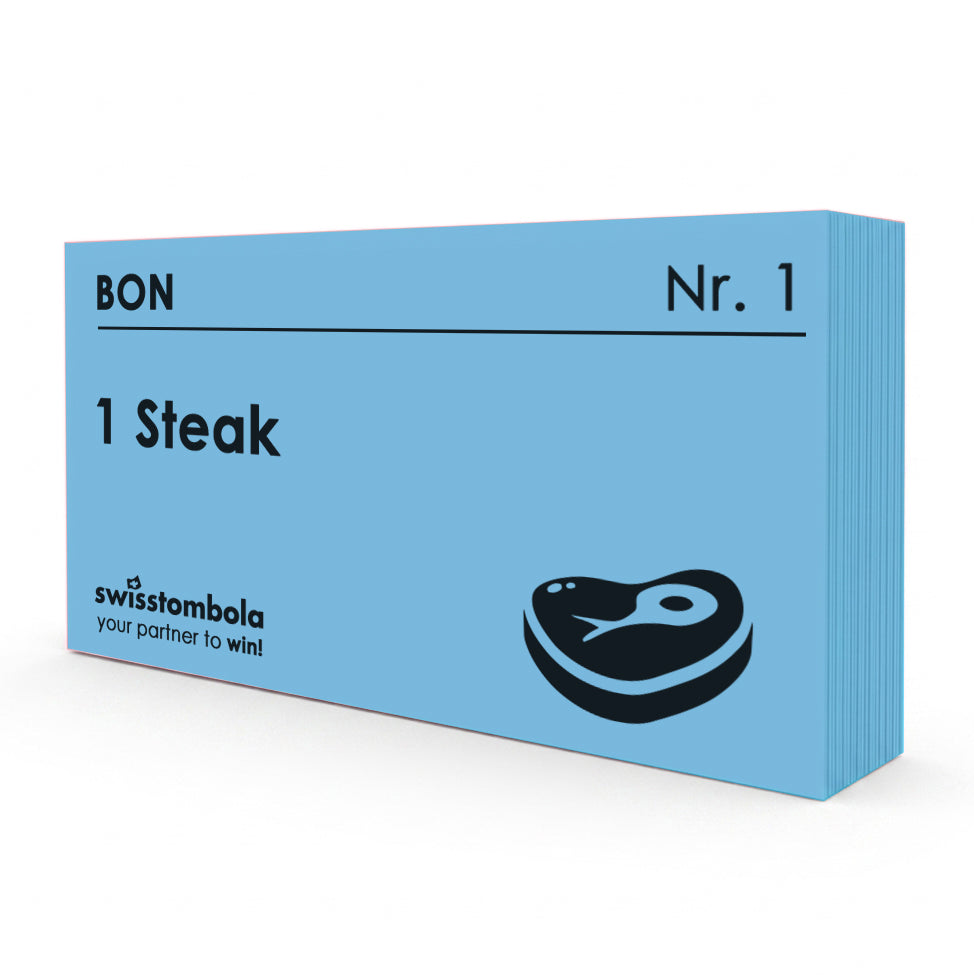 100 Gutscheine am Block, nummeriert, 1 Steak