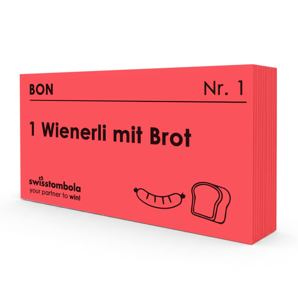 100 Gutscheine am Block, nummeriert, 1 Wienerli mit Brot