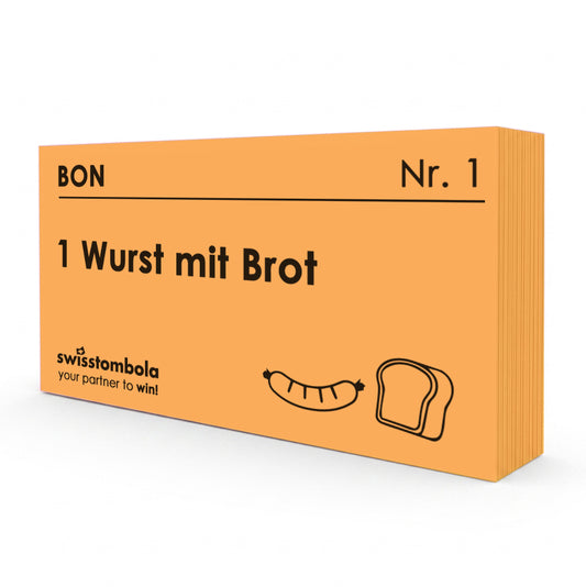 100 Gutscheine am Block, nummeriert, 1 Wurst mit Brot