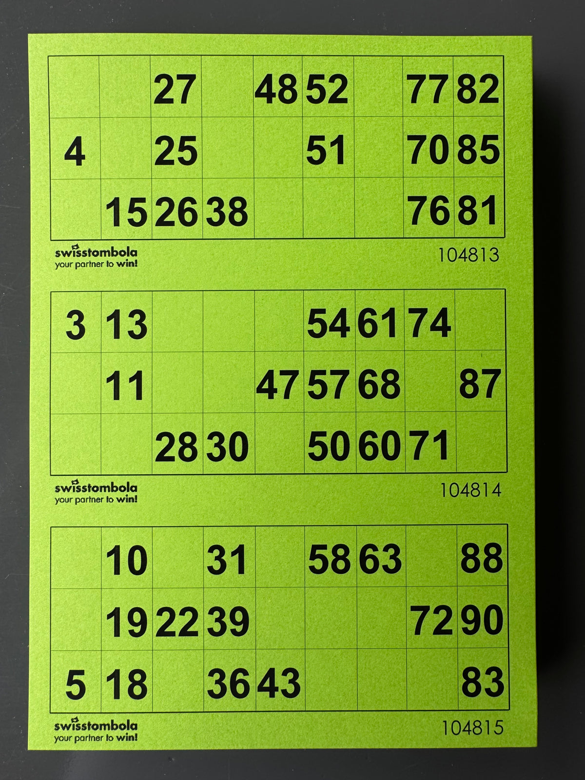 100 Lotto Karten mit 3 Spielen 15 aus 90, Papier 160 Gramm, 148.5 x 210 mm