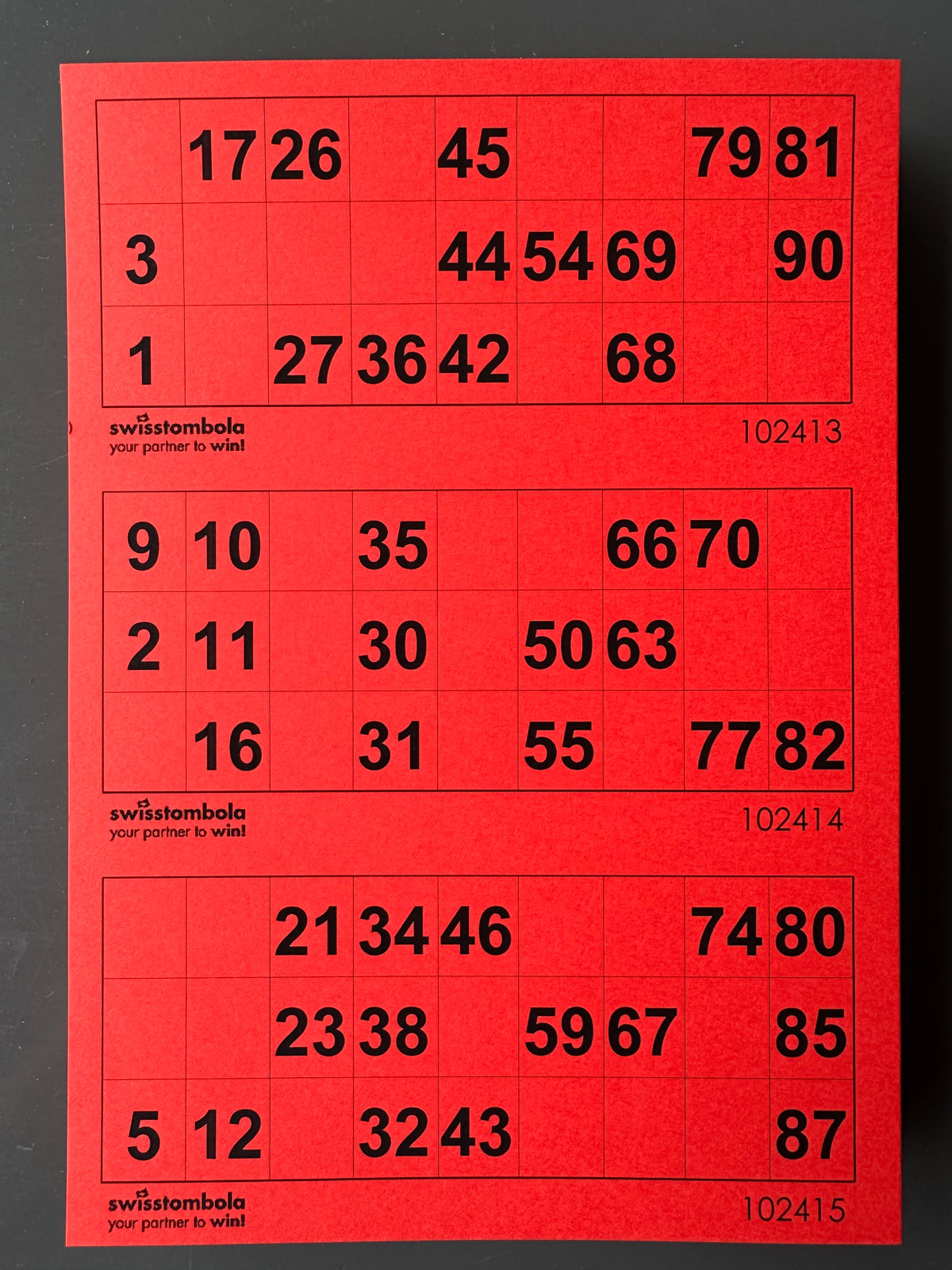 100 Lotto Karten mit 3 Spielen 15 aus 90, Papier 160 Gramm, 148.5 x 210 mm