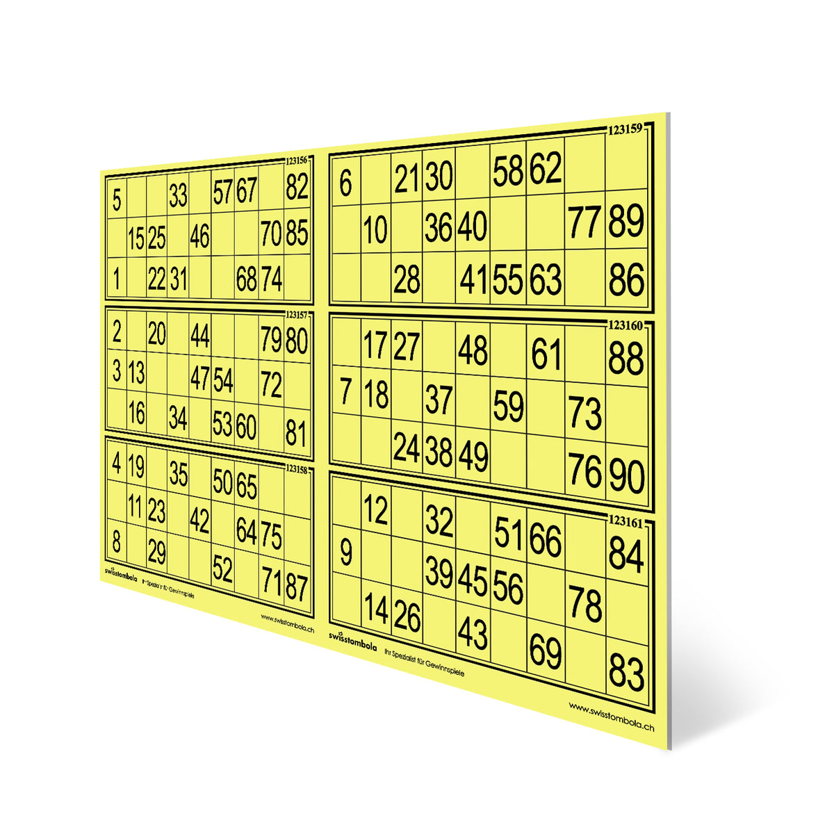 10 Lottokarten 6 in 1 plast. 15 aus 90, 297 x 193 mm, gelb