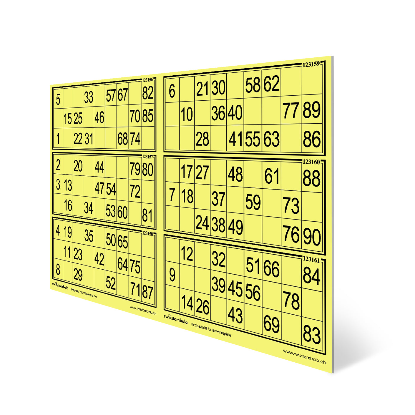 10 Lottokarten 6 in 1 plast. 15 aus 90, 297 x 193 mm, gelb