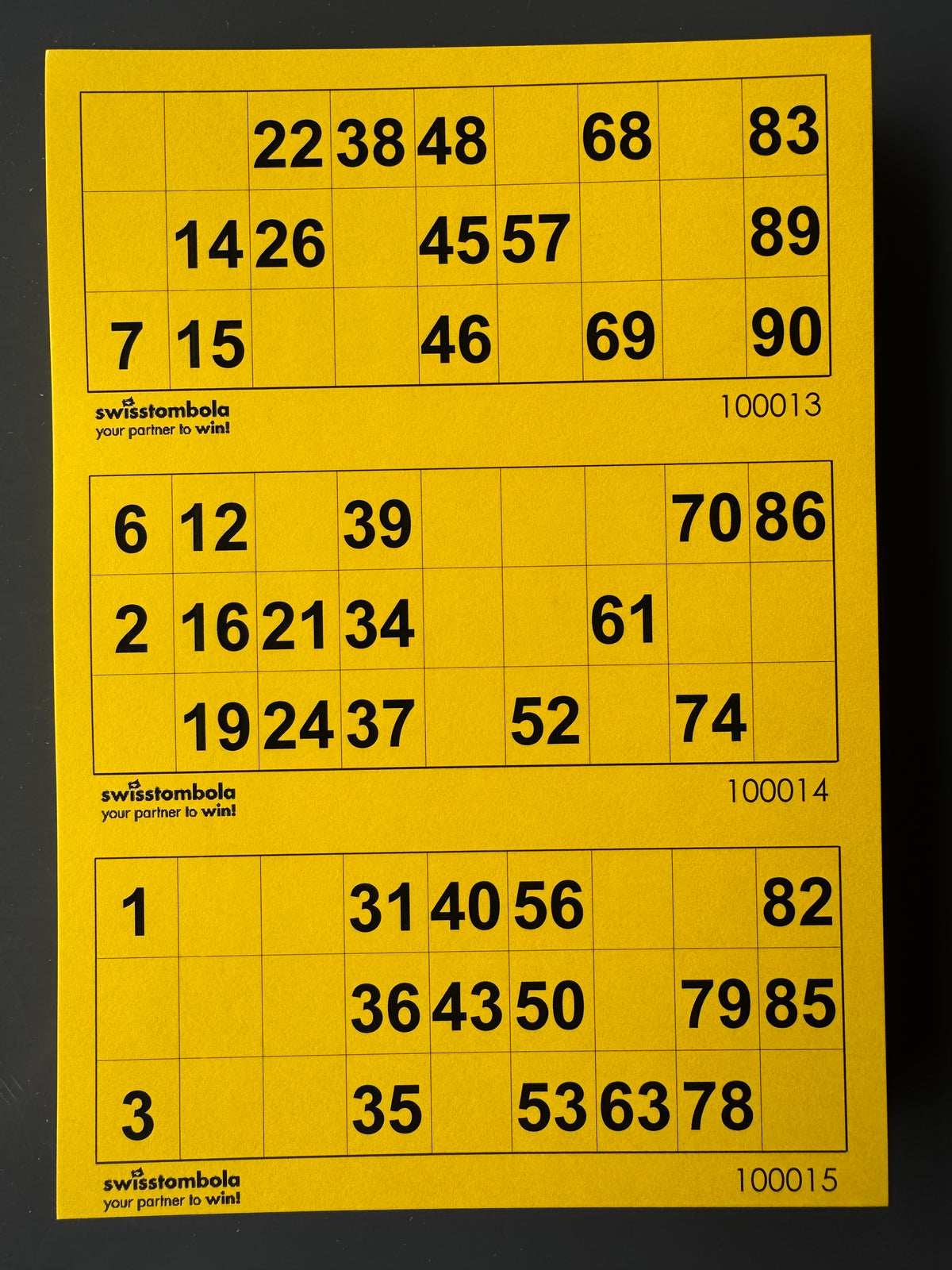 100 Lotto Karten mit 3 Spielen 15 aus 90, Papier 160 Gramm, 148.5 x 210 mm