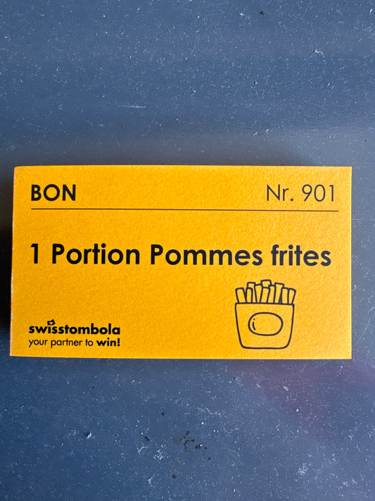 100 Gutscheine am Block, nummeriert, 1 Portion Pommes frites