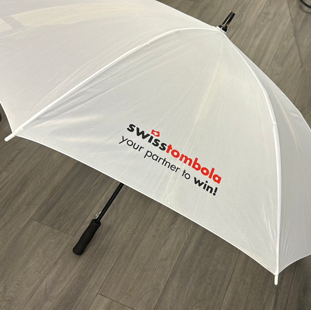 Exklusiver Swisstombola Automatik-Regenschirm weiss