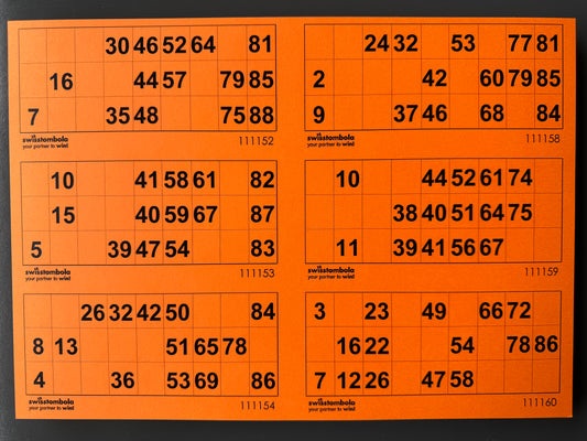 100 Lotto Karten mit 6 Spielen 15 aus 90, Papier 160 Gramm, 297 x 210 mm