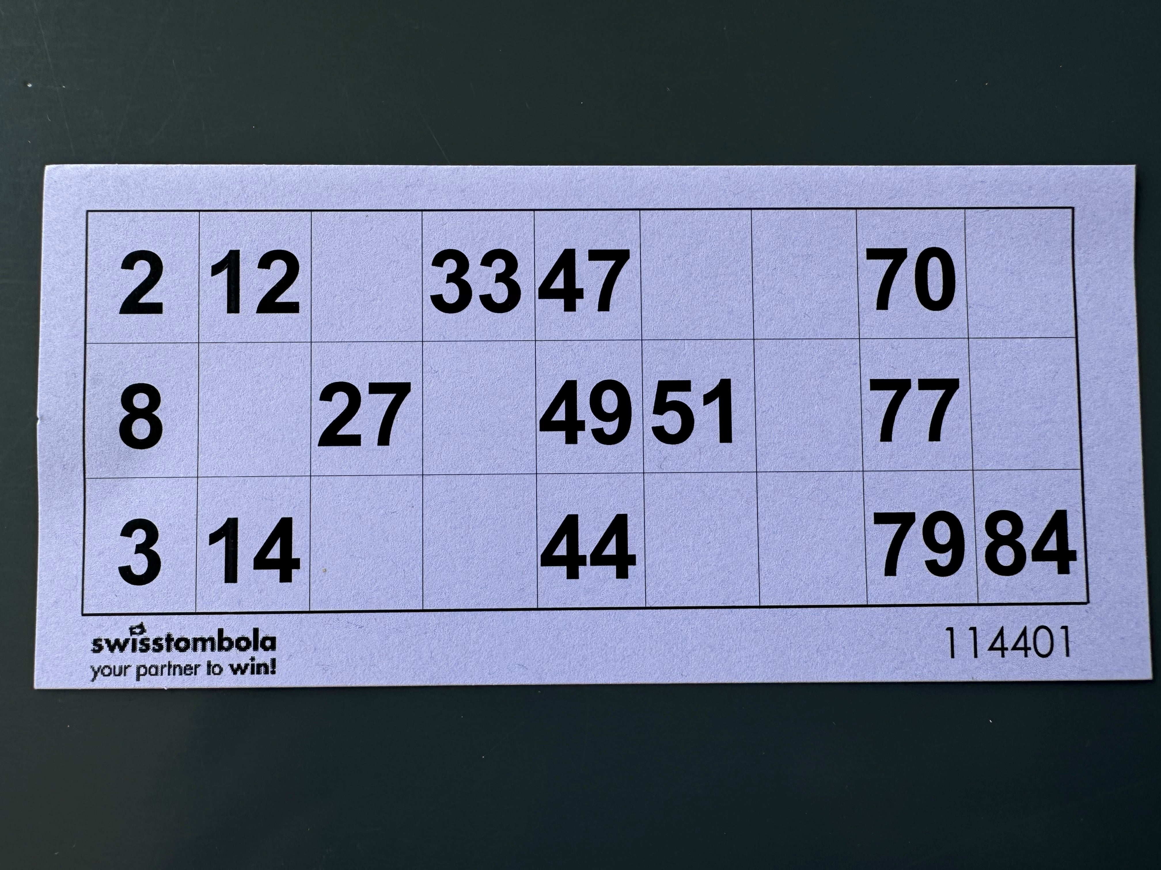 100 Lotto Karte mit einem Spiel 15 aus 90, Papier 160 Gramm, 148.5 x 70 mm