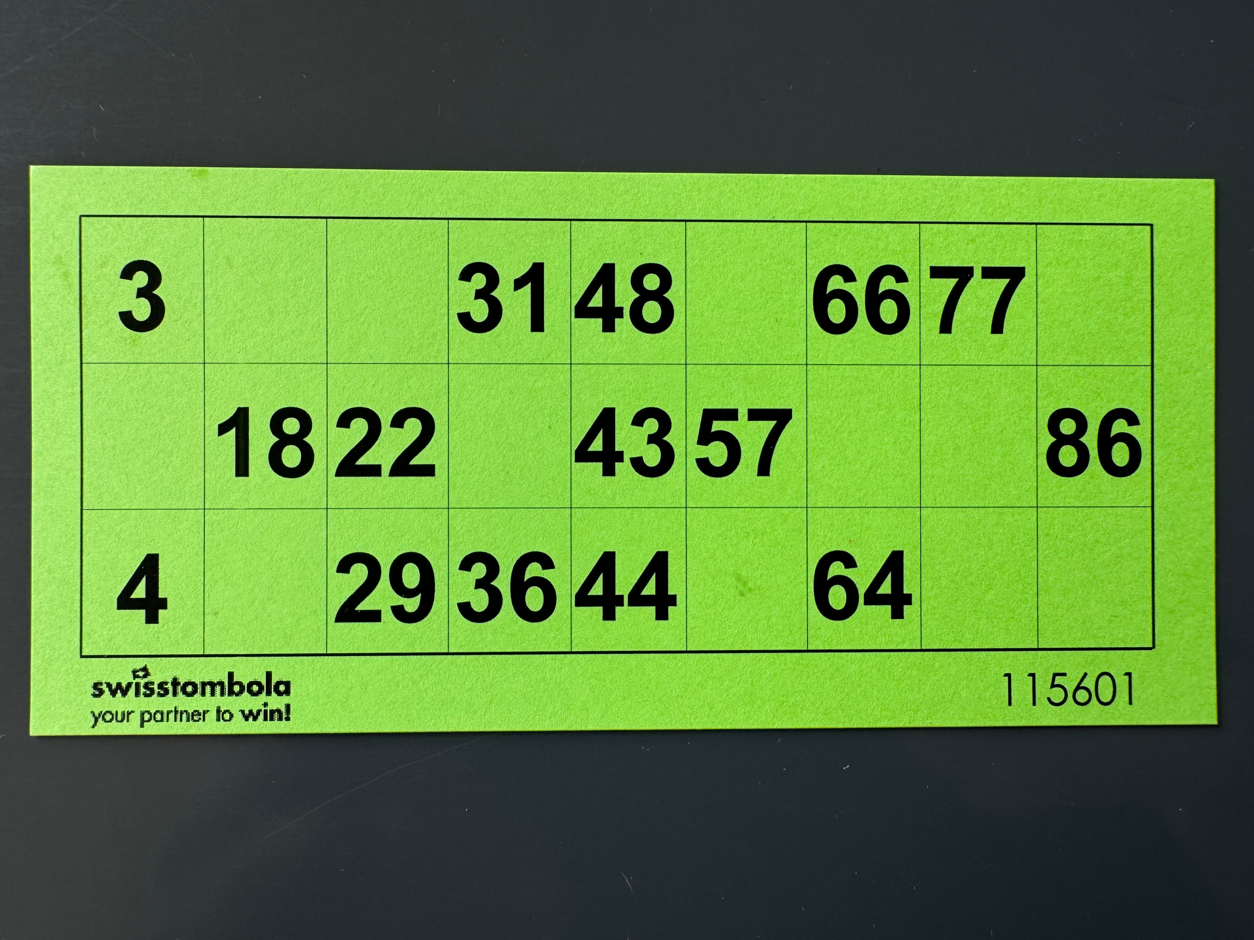 100 Lotto Karte mit einem Spiel 15 aus 90, Papier 160 Gramm, 148.5 x 70 mm