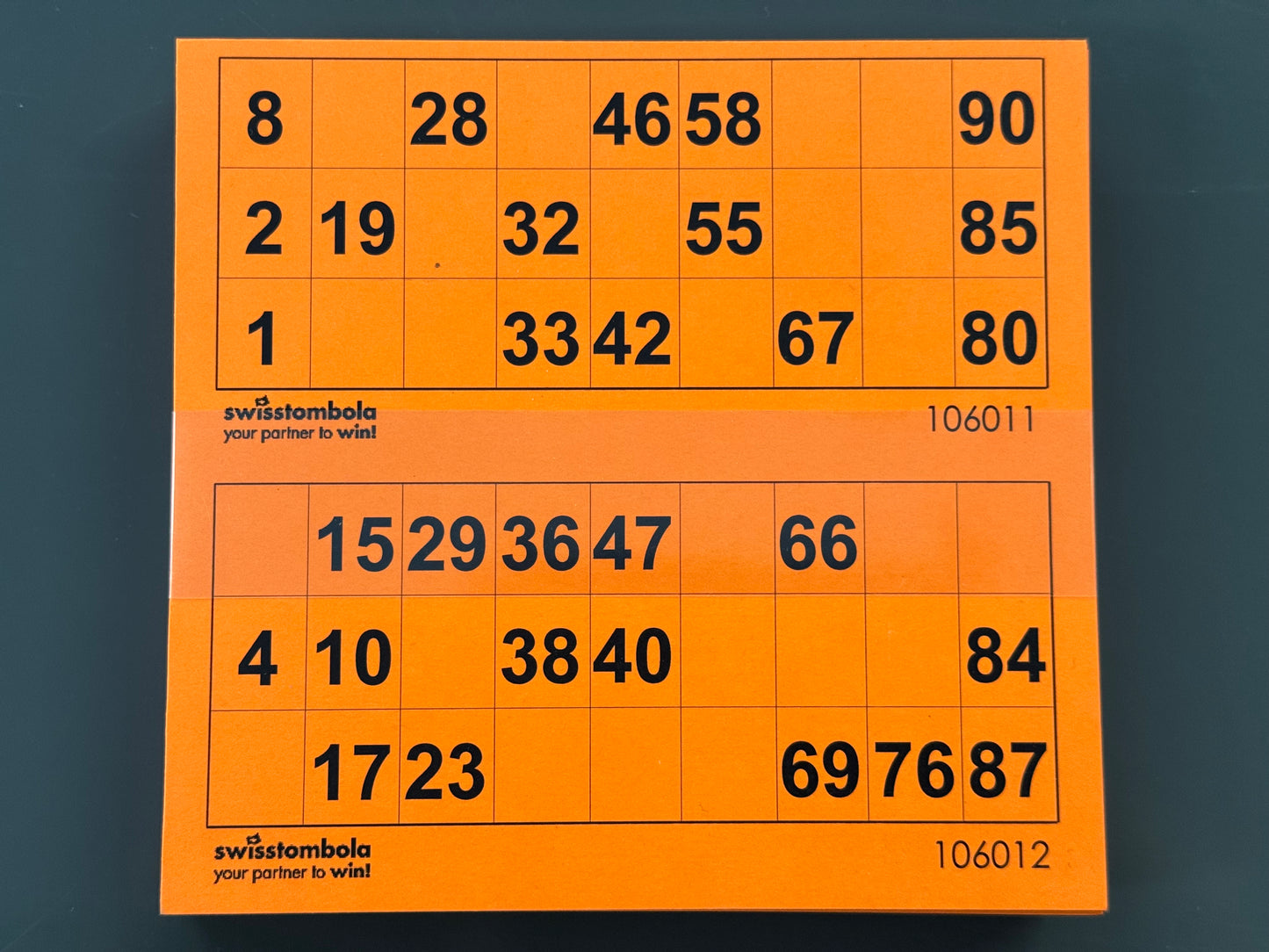 100 Lotto Karten mit 2 Spielen 15 aus 90, Papier 160 Gramm, 148.5 x 140 mm