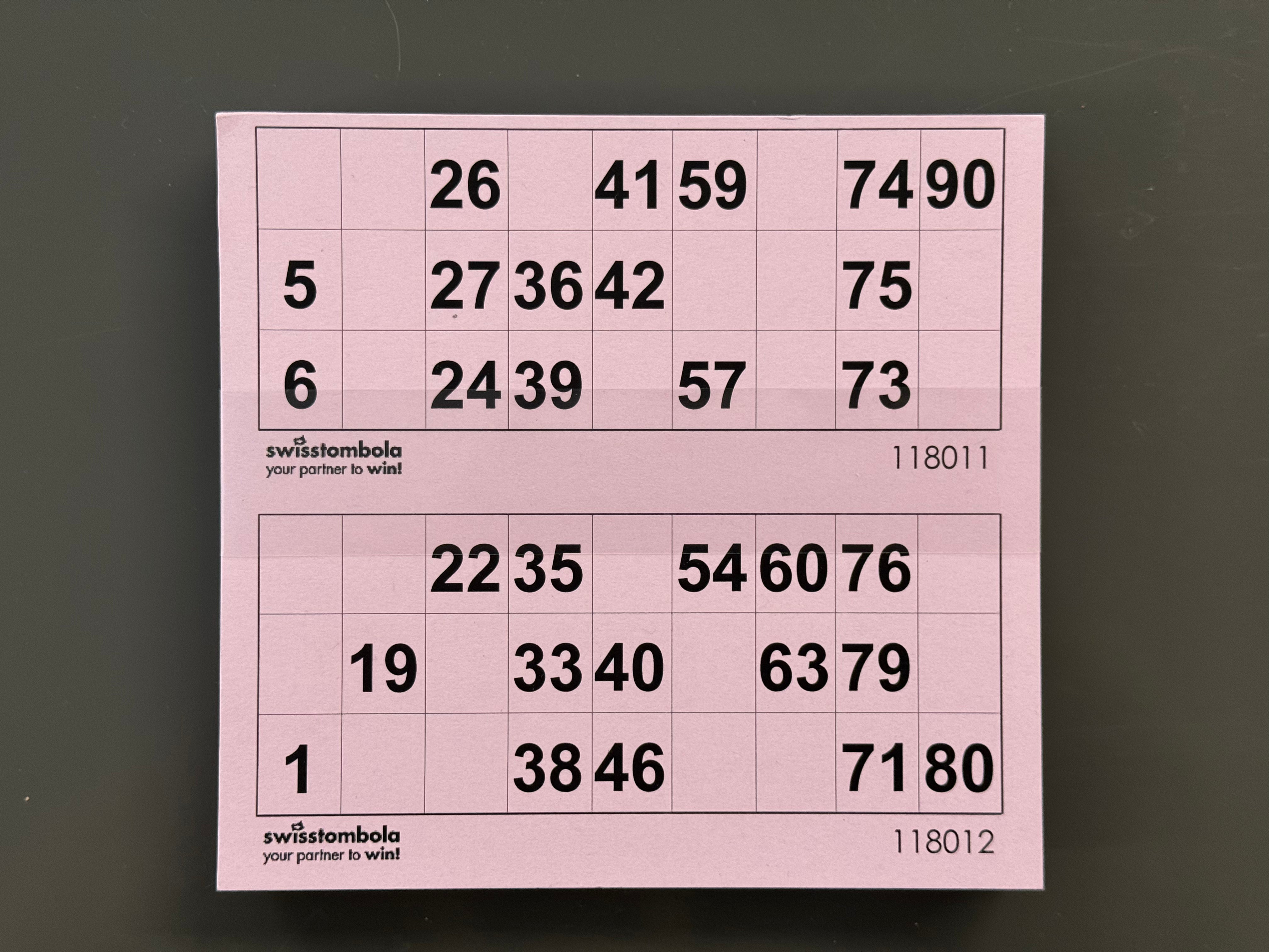 100 Lotto Karten mit 2 Spielen 15 aus 90, Papier 160 Gramm, 148.5 x 140 mm