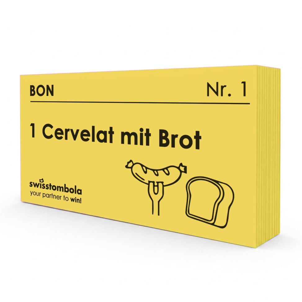 100 Gutscheine am Block, nummeriert, 1 Cervelat mit Brot