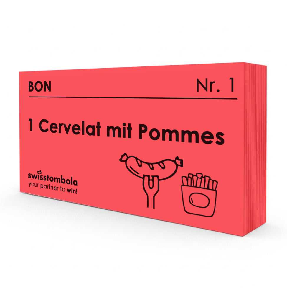 100 Gutscheine am Block, nummeriert, 1 Cervelat mit Pommes