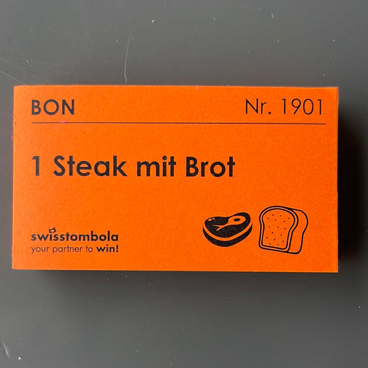 100 Gutscheine am Block, nummeriert, 1 Steak mit Brot