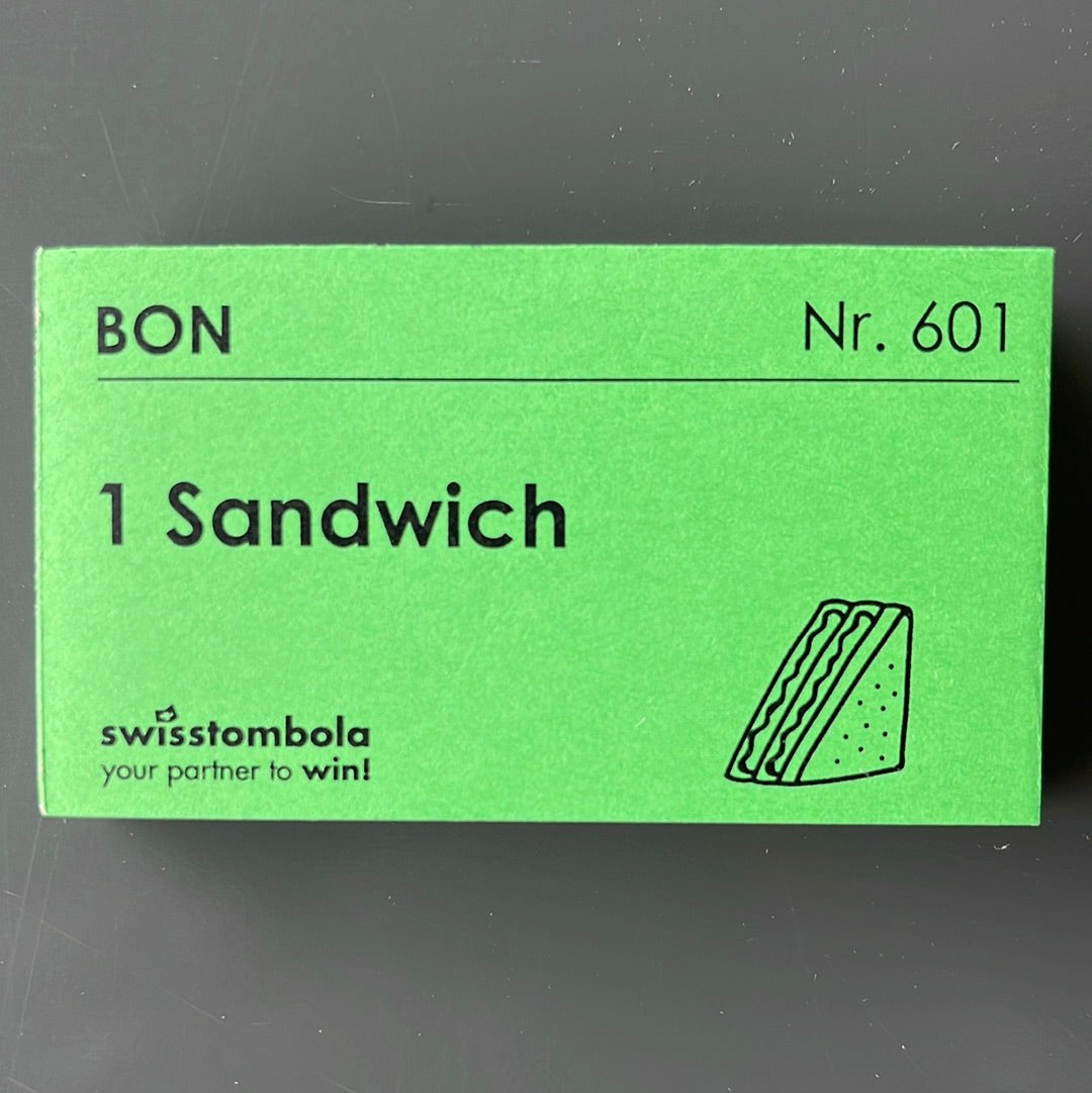 100 Gutscheine am Block, nummeriert, 1 Sandwich