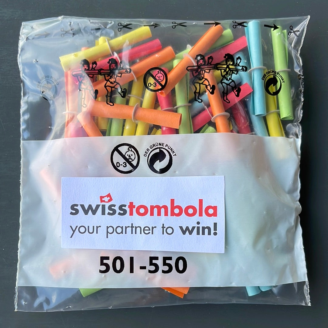 50 Swisstombola Röllchenlose Treffer nummeriert (1-1000 wählbar)