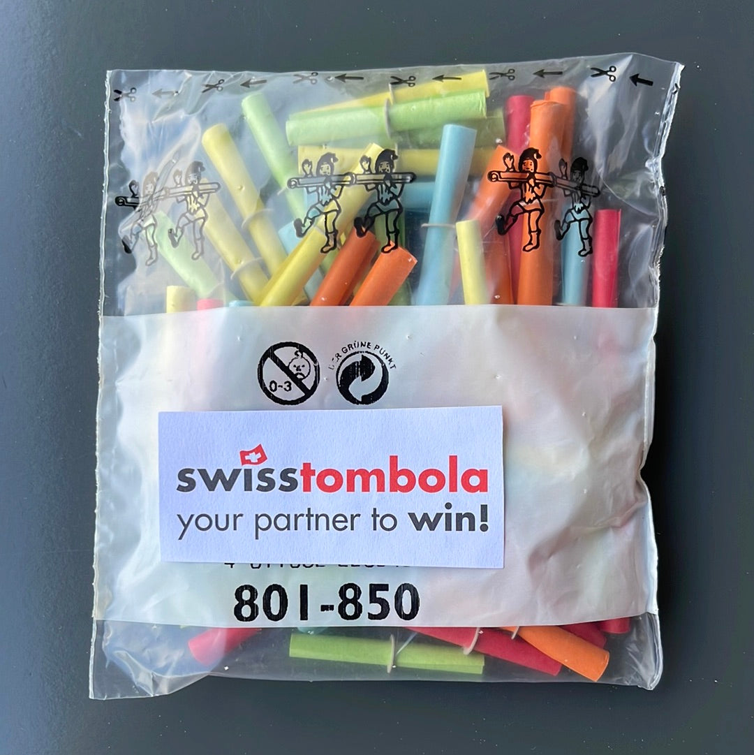 50 Swisstombola Röllchenlose Treffer nummeriert (1-1000 wählbar)