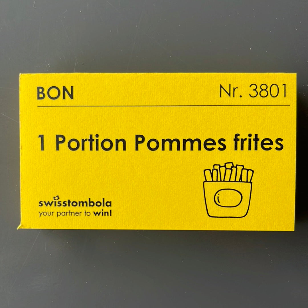 100 Gutscheine am Block, nummeriert, 1 Portion Pommes frites