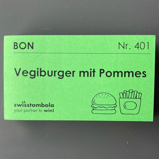 100 Gutscheine am Block, nummeriert, Vegiburger mit Pommes