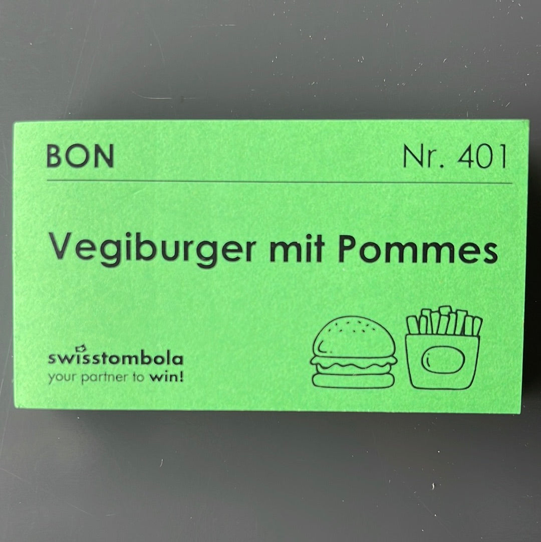 100 Gutscheine am Block, nummeriert, Vegiburger mit Pommes