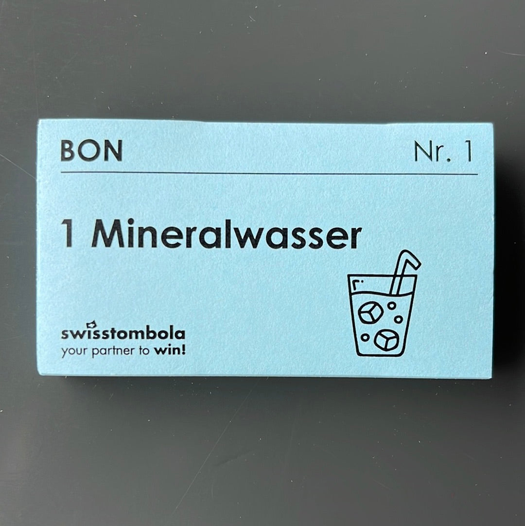 100 Gutscheine am Block, nummeriert, 1 Mineralwasser