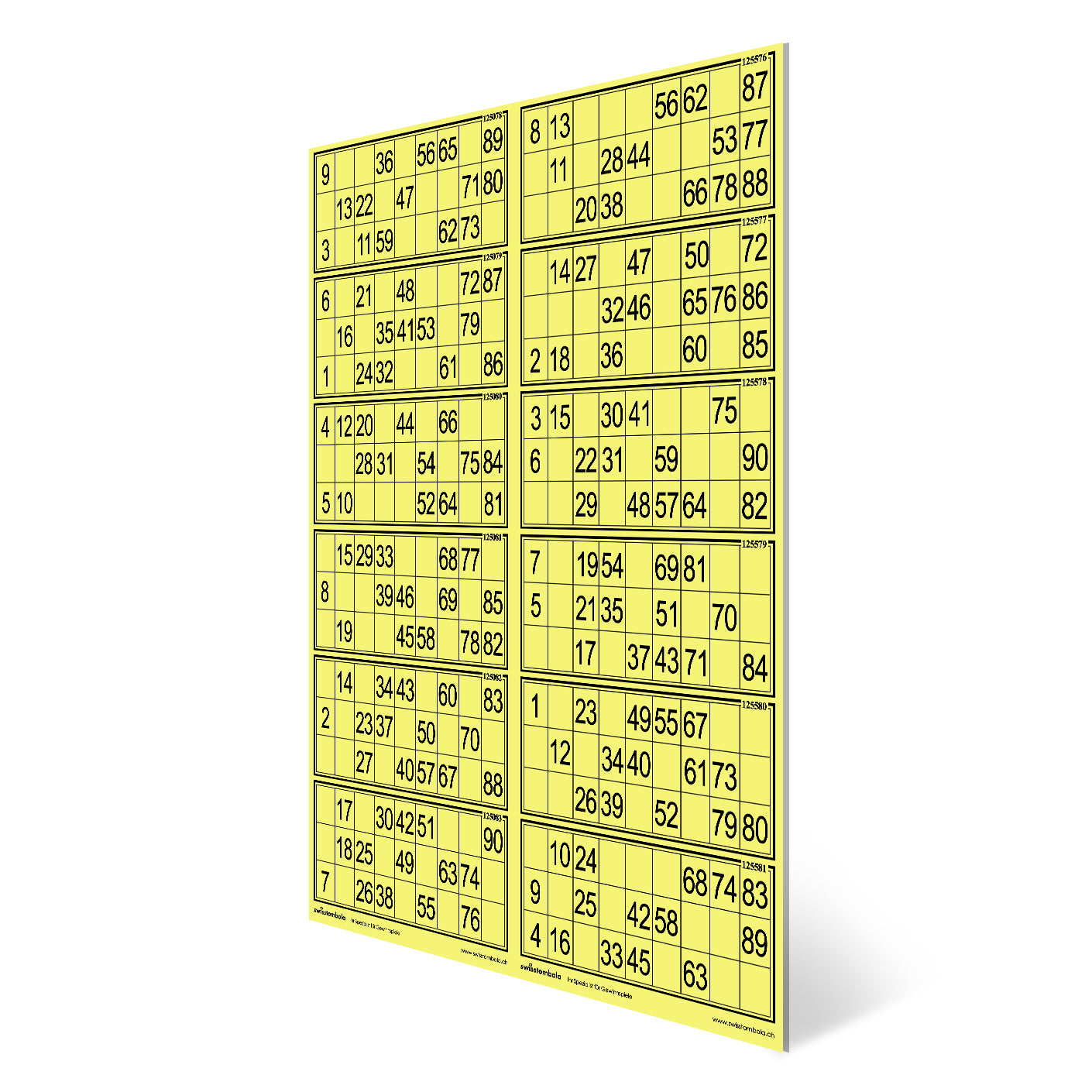 10 Lottokarten 12 in 1 plast. 15 aus 90, 297 x 420 mm, gelb