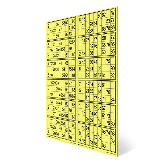 10 Lottokarten 12 in 1 plast. 15 aus 90, 297 x 420 mm, gelb