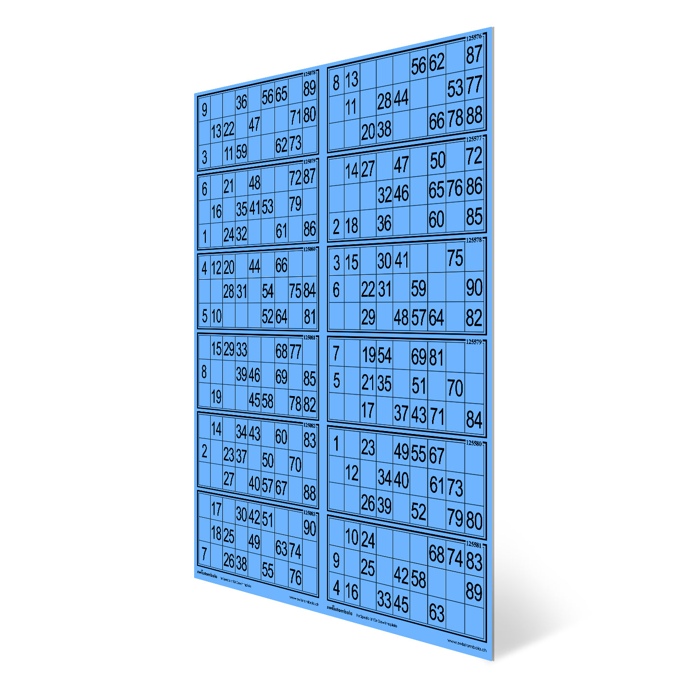 100 Lotto Karten mit 12 Spielen 15 aus 90, Papier 160 Gramm, 297 x 420 mm