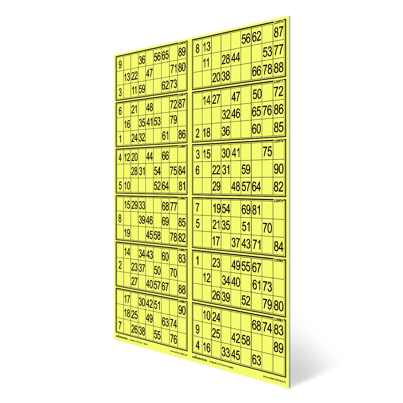 100 Lotto Karten mit 12 Spielen 15 aus 90, Papier 160 Gramm, 297 x 420 mm
