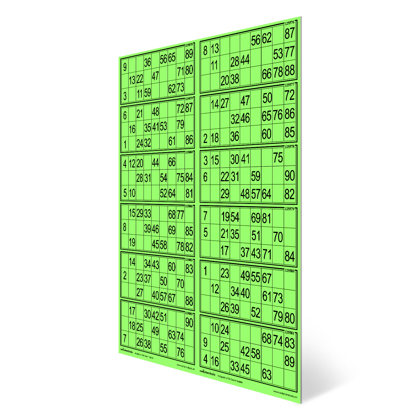100 Lotto Karten mit 12 Spielen 15 aus 90, Papier 160 Gramm, 297 x 420 mm