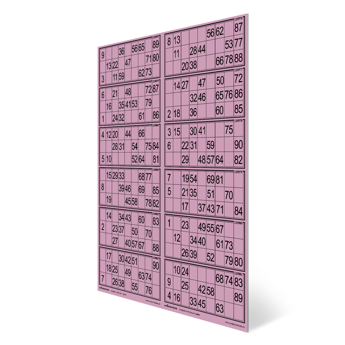 100 Lotto Karten mit 12 Spielen 15 aus 90, Papier 160 Gramm, 297 x 420 mm