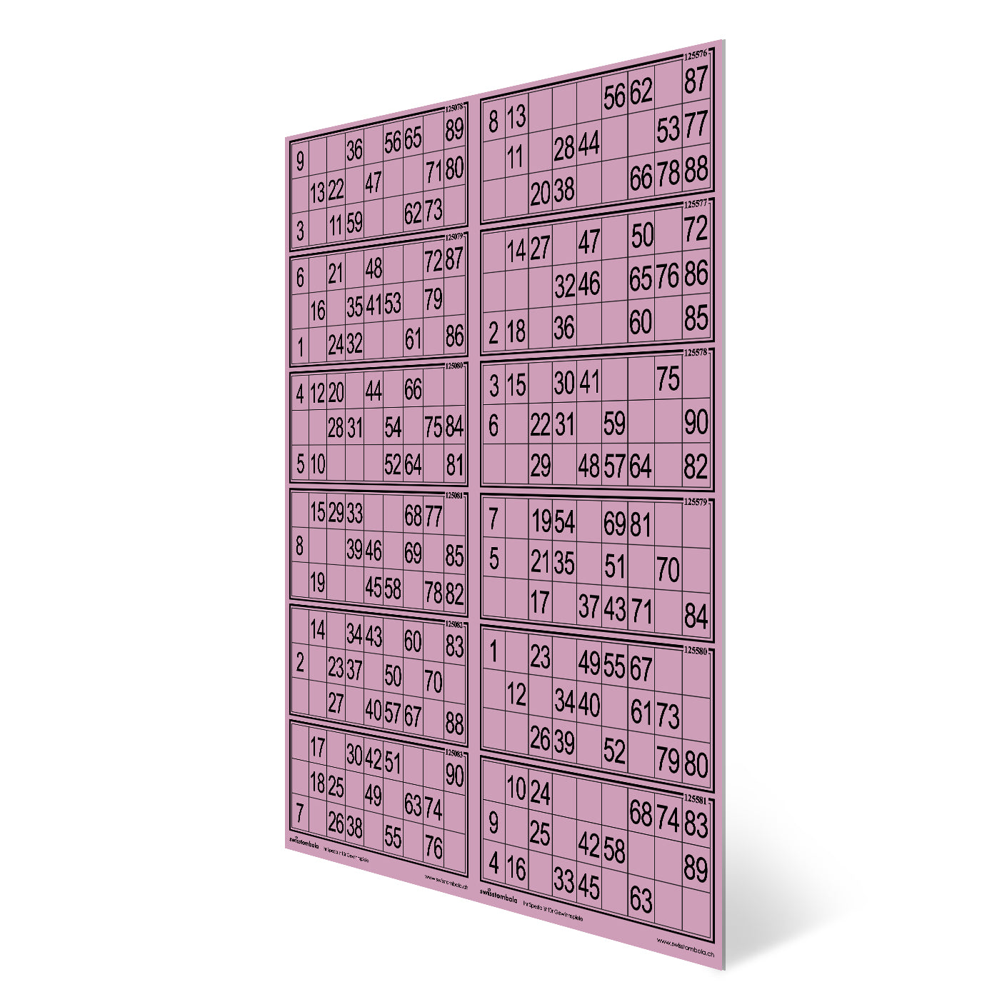 100 Lotto Karten mit 12 Spielen 15 aus 90, Papier 160 Gramm, 297 x 420 mm