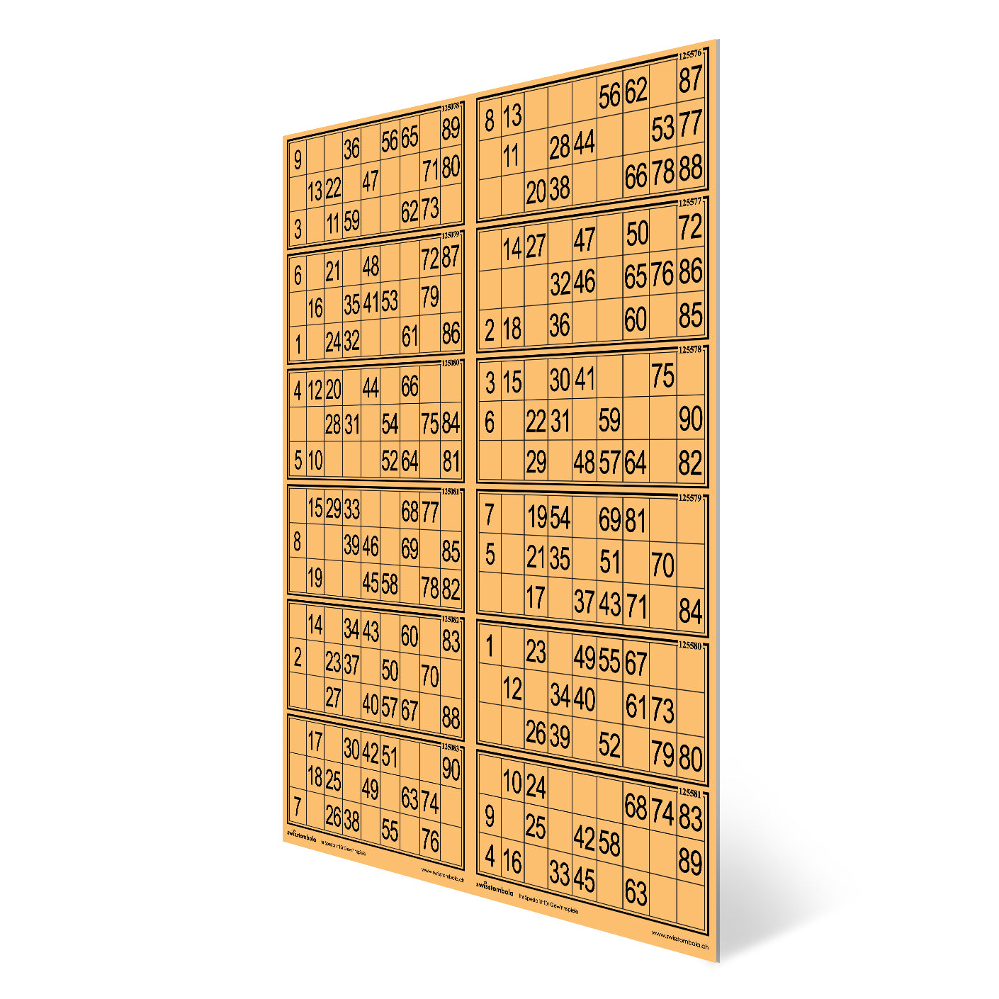 100 Lotto Karten mit 12 Spielen 15 aus 90, Papier 160 Gramm, 297 x 420 mm