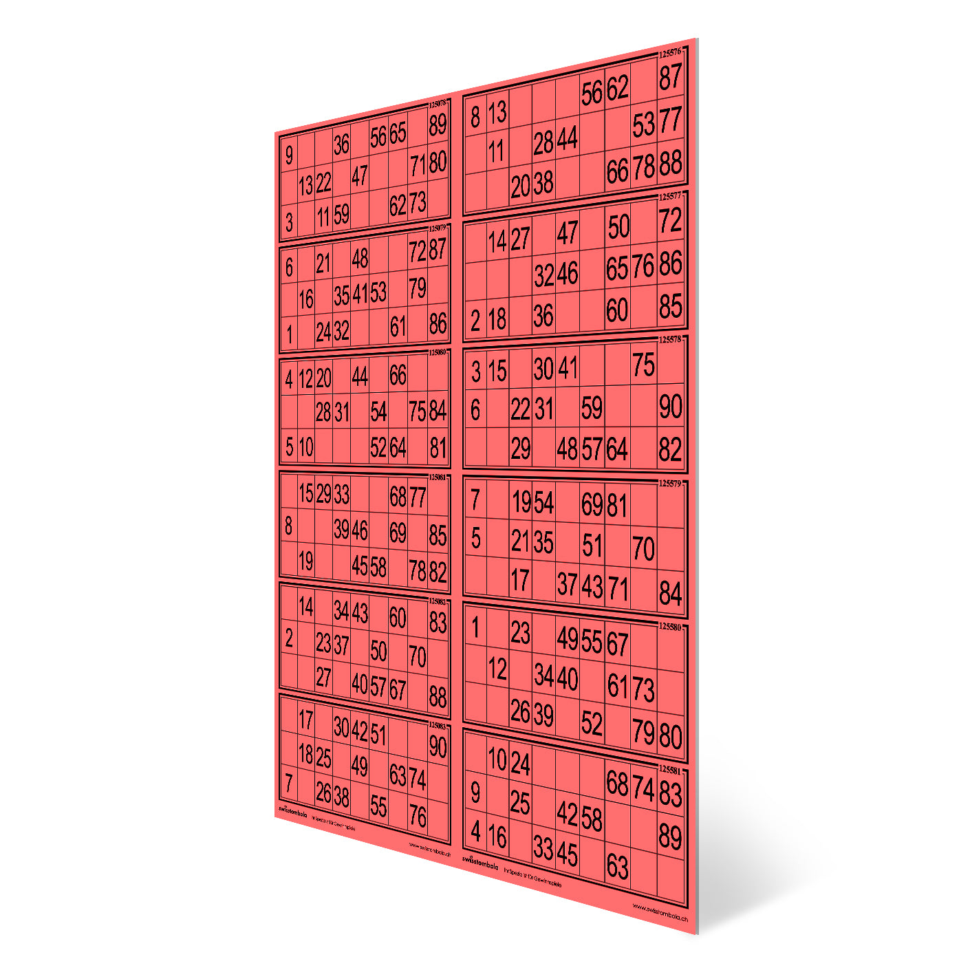 100 Lotto Karten mit 12 Spielen 15 aus 90, Papier 160 Gramm, 297 x 420 mm
