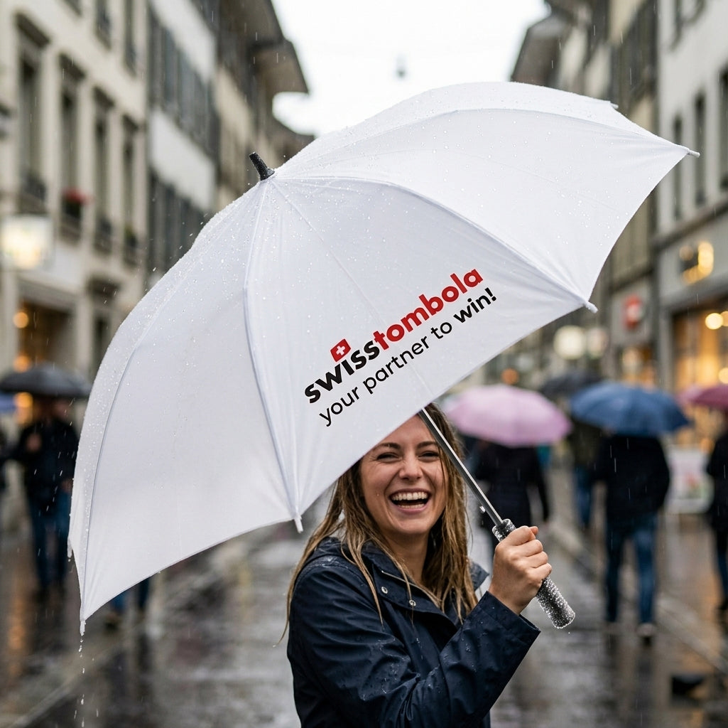 Exklusiver Swisstombola Automatik-Regenschirm Weiss