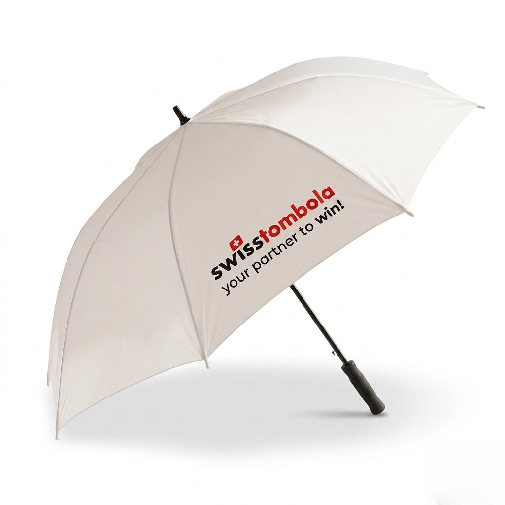Exklusiver Swisstombola Automatik-Regenschirm Weiss