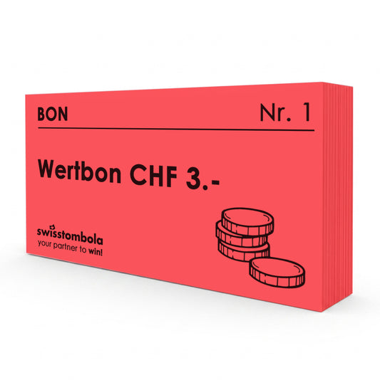 100 Gutscheine am Block, nummeriert, Wertbon CHF 3.-