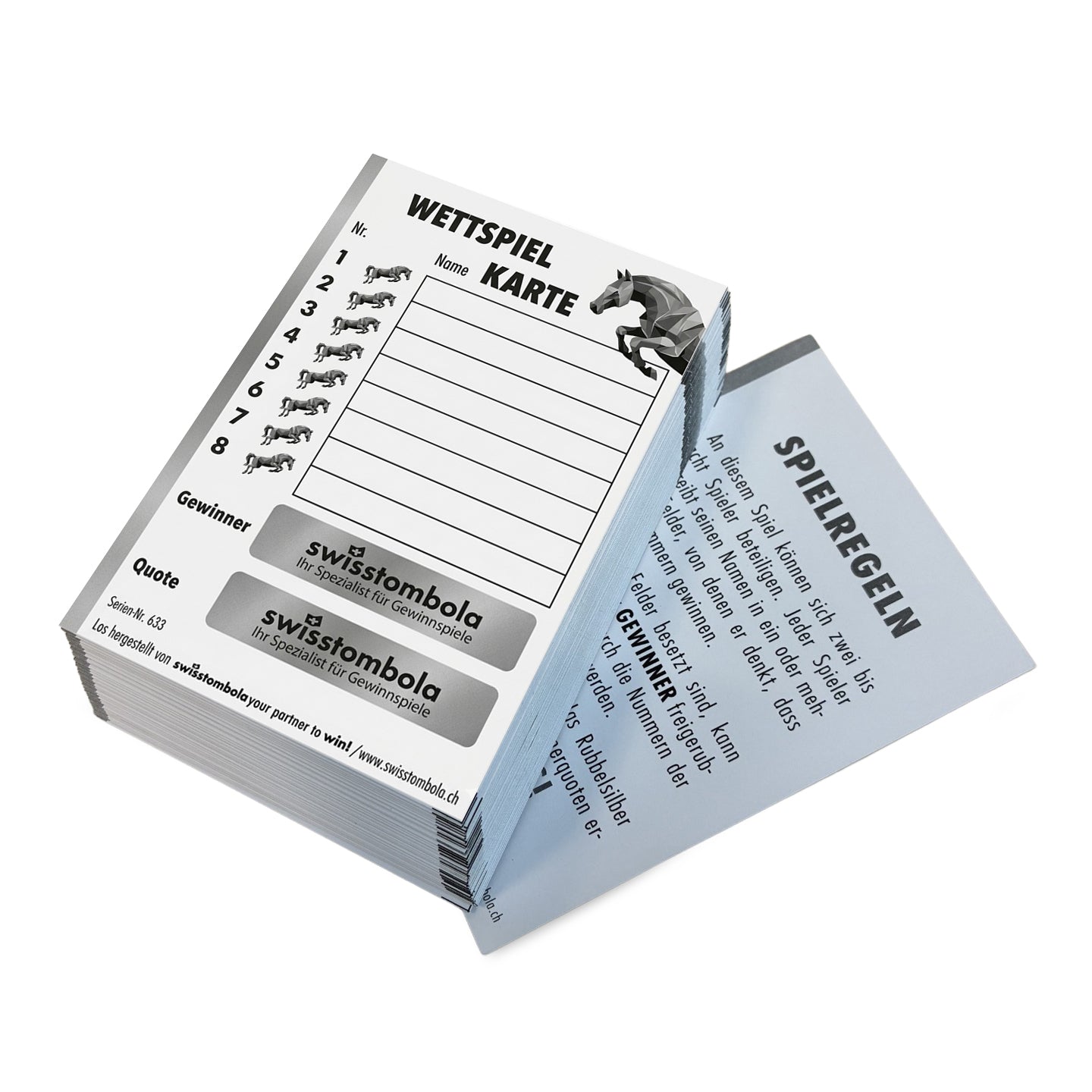 Wettspiel Pferderennen (100 Stück) – 3 Gewinner & 3 Quoten
